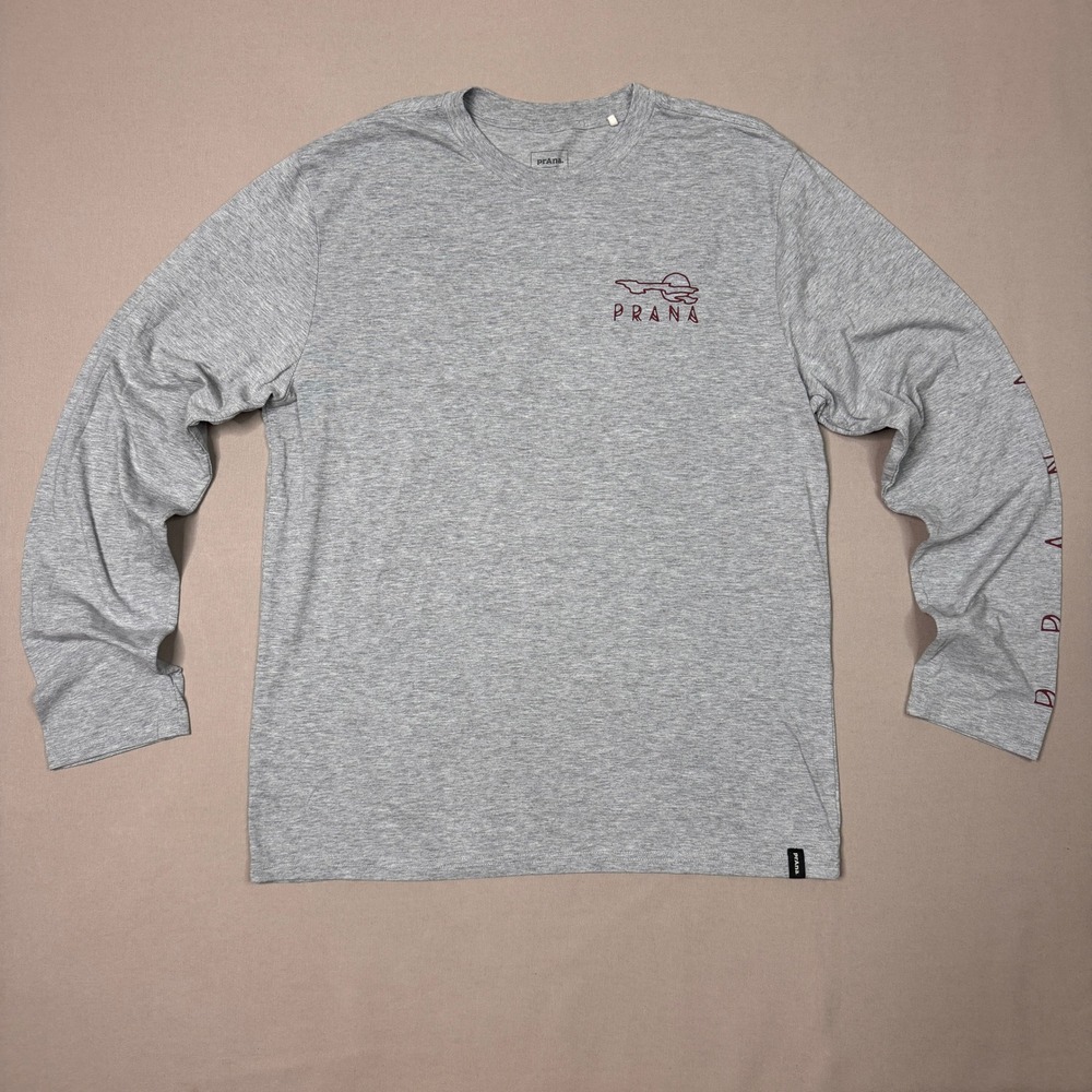 Prana Mens XL Gray Long Sleeve Graphic T-Shirt The Past Is The Present Landscape